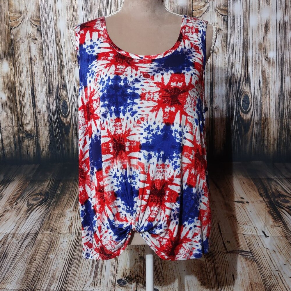 Freshman Wild & Free Tye Dye Patriotic Twist Front Tank Top